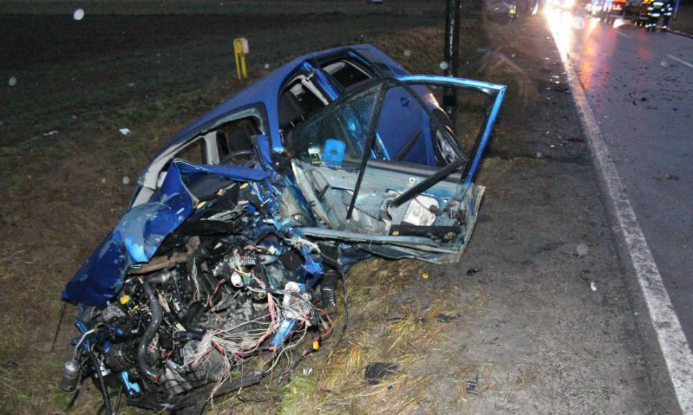 Kierowca z dwoma zakazami jazdy doprowadził do wypadku w miejscowości Kąpiele Wielkie Fot. Policja