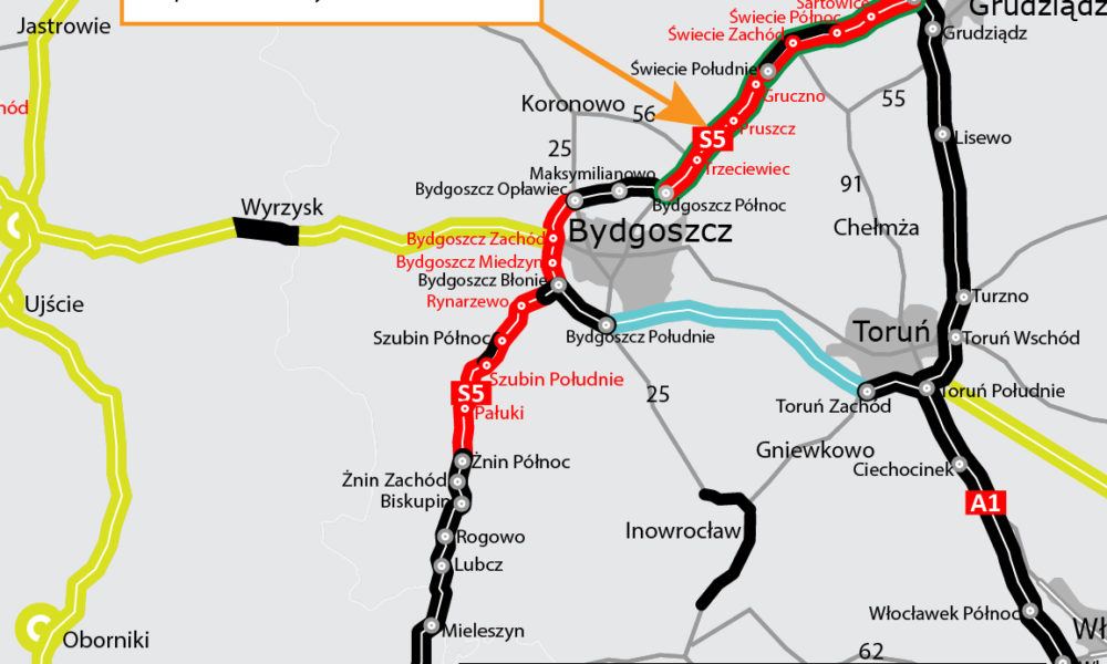Mapa budowy drogi S5 Źródło: Ministerstwo Infrastruktury