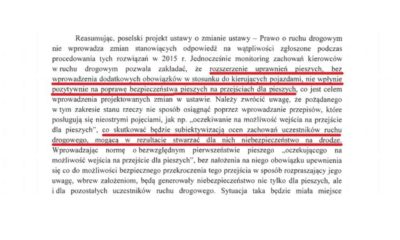 Fragment rządowej opinii do projektu posłów Koalicji Obywatelskiej