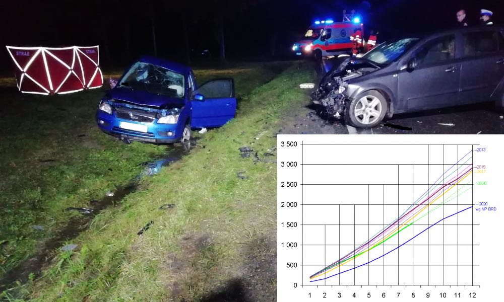 Śmiertelny wypadek na drodze krajowej nr 70, 1 września 2020 r. Fot. Policja