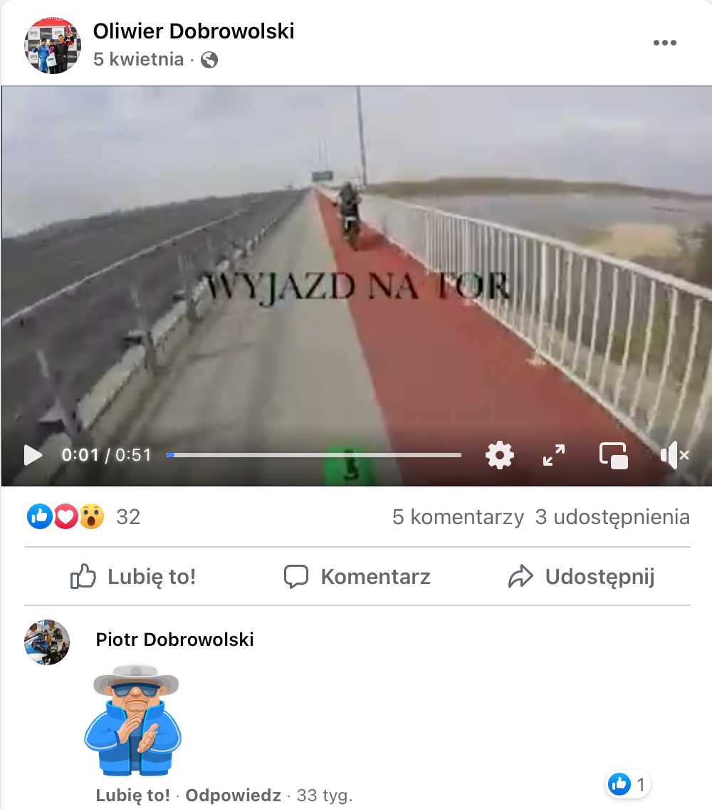 Film "Wyjazd na tor" zamieszczony na profilu młodego kierowcy wyścigowego Źródło: Facebook/Oliwier Dobrowolski