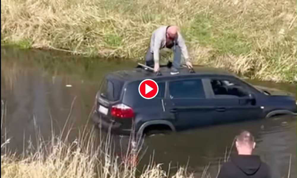 Kierowca samochodu wpadł do Raduni w Gdańsku Źródło: Facebook/Dziennik Śledczy