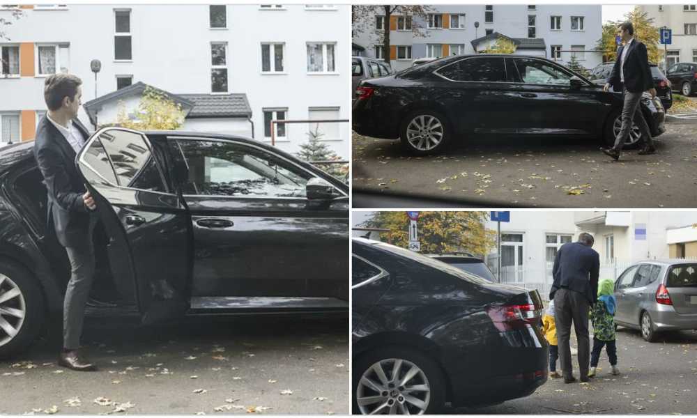 Sebastian Kaleta odwożący dzieci rządową limuzyną Źródło: Twitter/@PrawakL