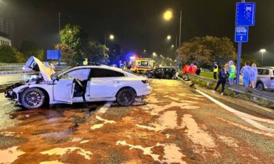 Miejsce wypadku w Warszawie. Kierowca volskwagena z dużą prędkością najechał na rodzinę podróżującą fordem Fot. brd24.pl