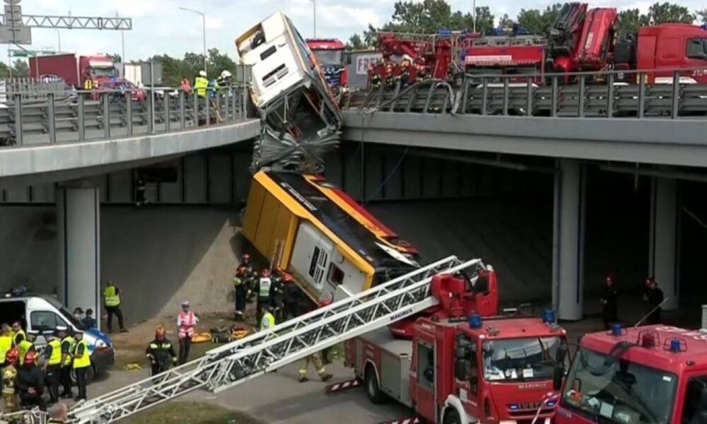 Wypadek na moście Grota-Roweckiego w 2020 r. Źródło: TVP Info