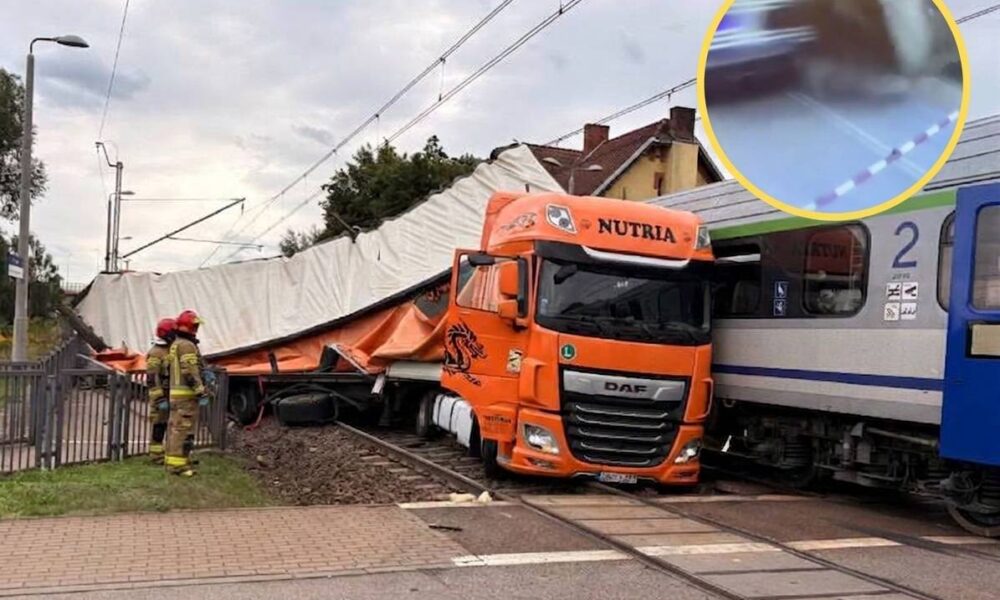 Wypadek ciężarówki z pociągiem w Gdańsku. Jest nagranie